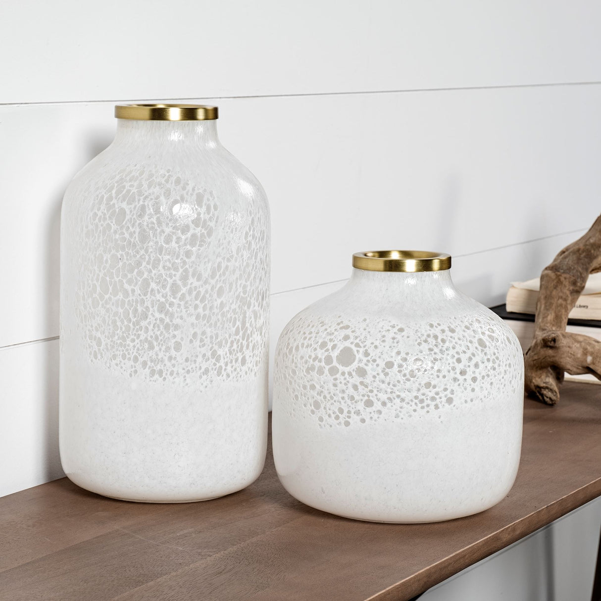 Pearl Short White Gold Rim Glass Vase from Mercana - Luna Furniture