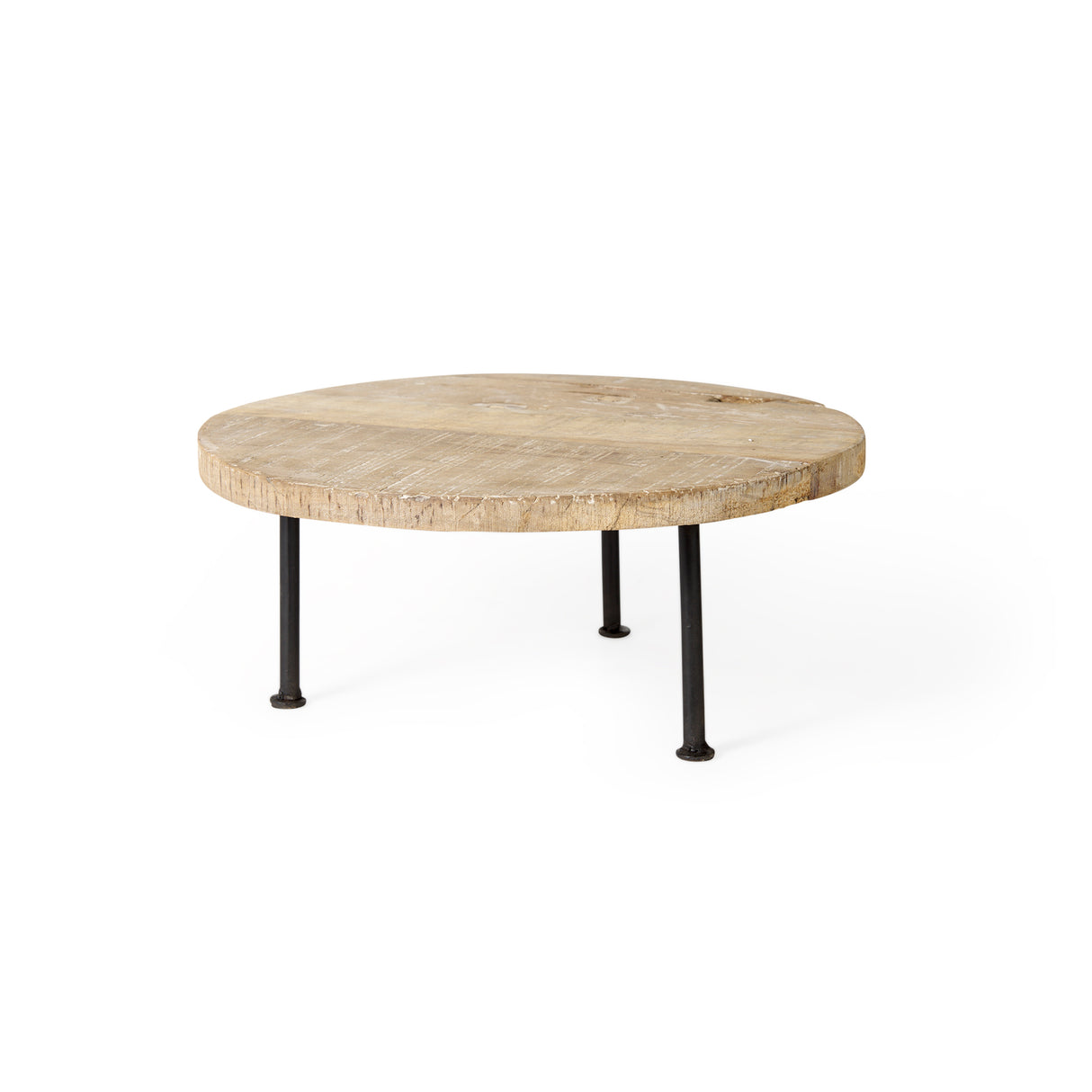 Cedric 15L x 15W x 6H Round Light Brown Wood w/ Black Metal Legs Decorative Display Stand from Mercana - Luna Furniture