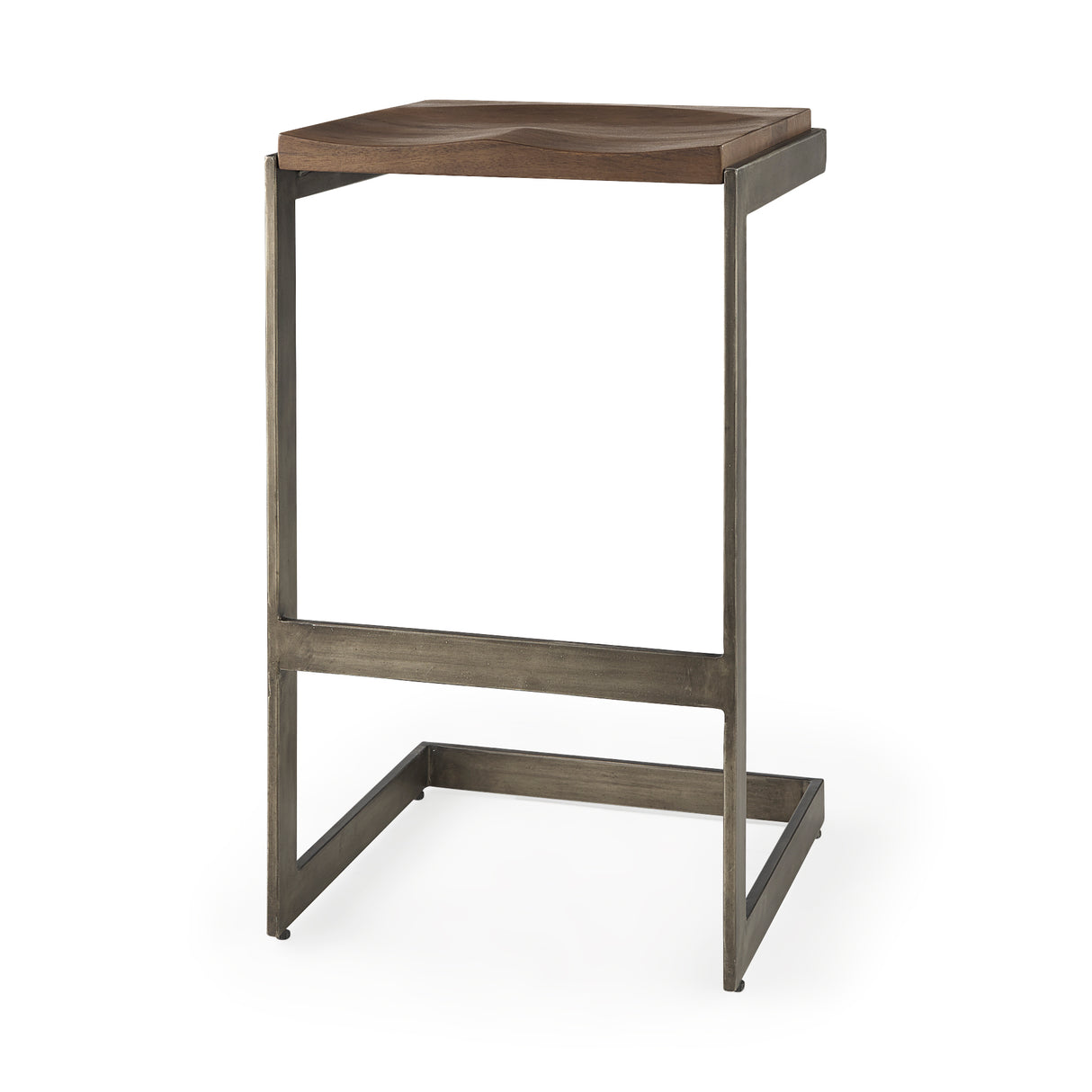 Kiran 17L x 17W x 30H Medium Brown Wood W/ Antique Nickel Finished Metal Frame Bar Stool from Mercana - Luna Furniture