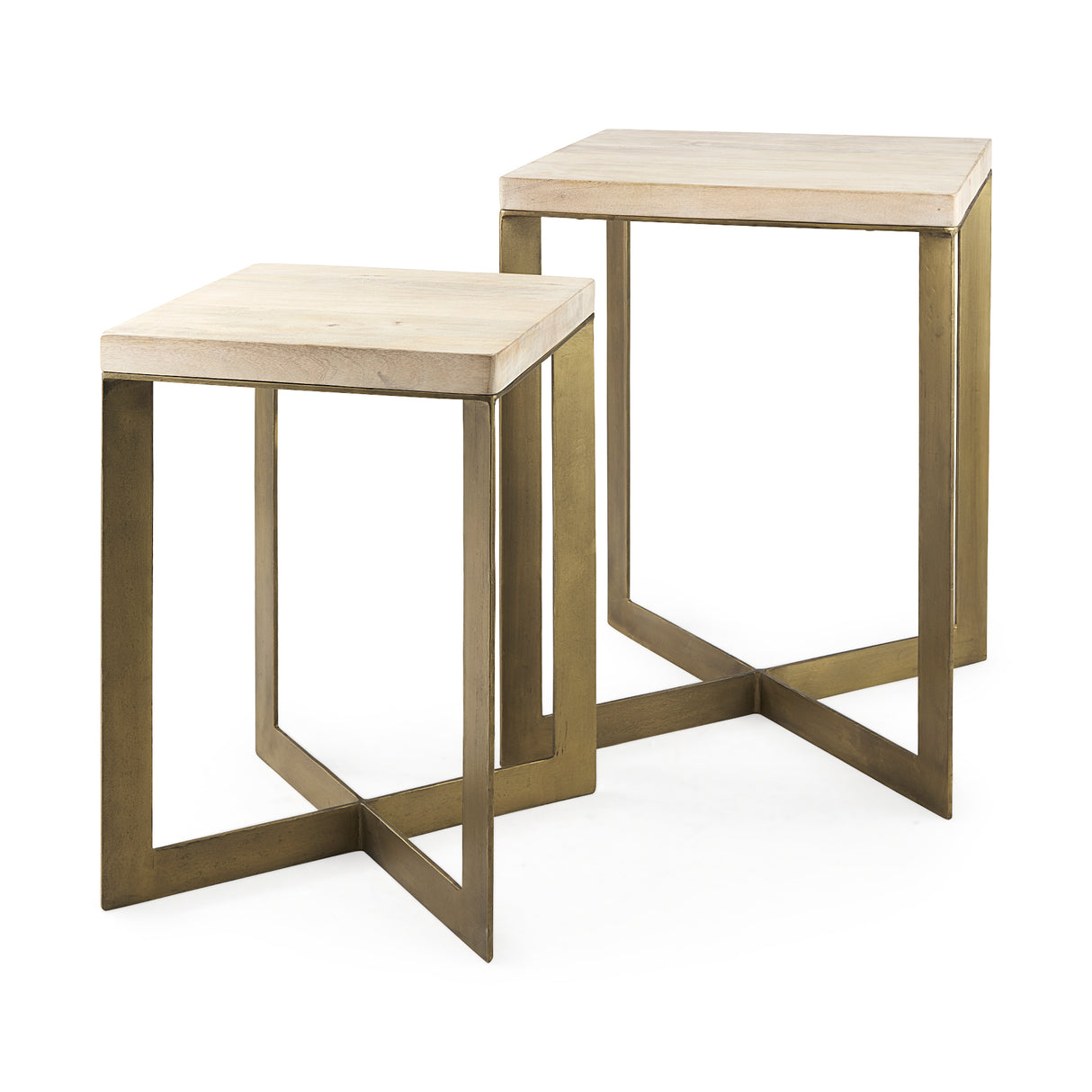 Faye (Set of 2) 19L x 19W x 26H Beige Finished Wood W/ Gold Metal Base Accent Tables from Mercana - Luna Furniture