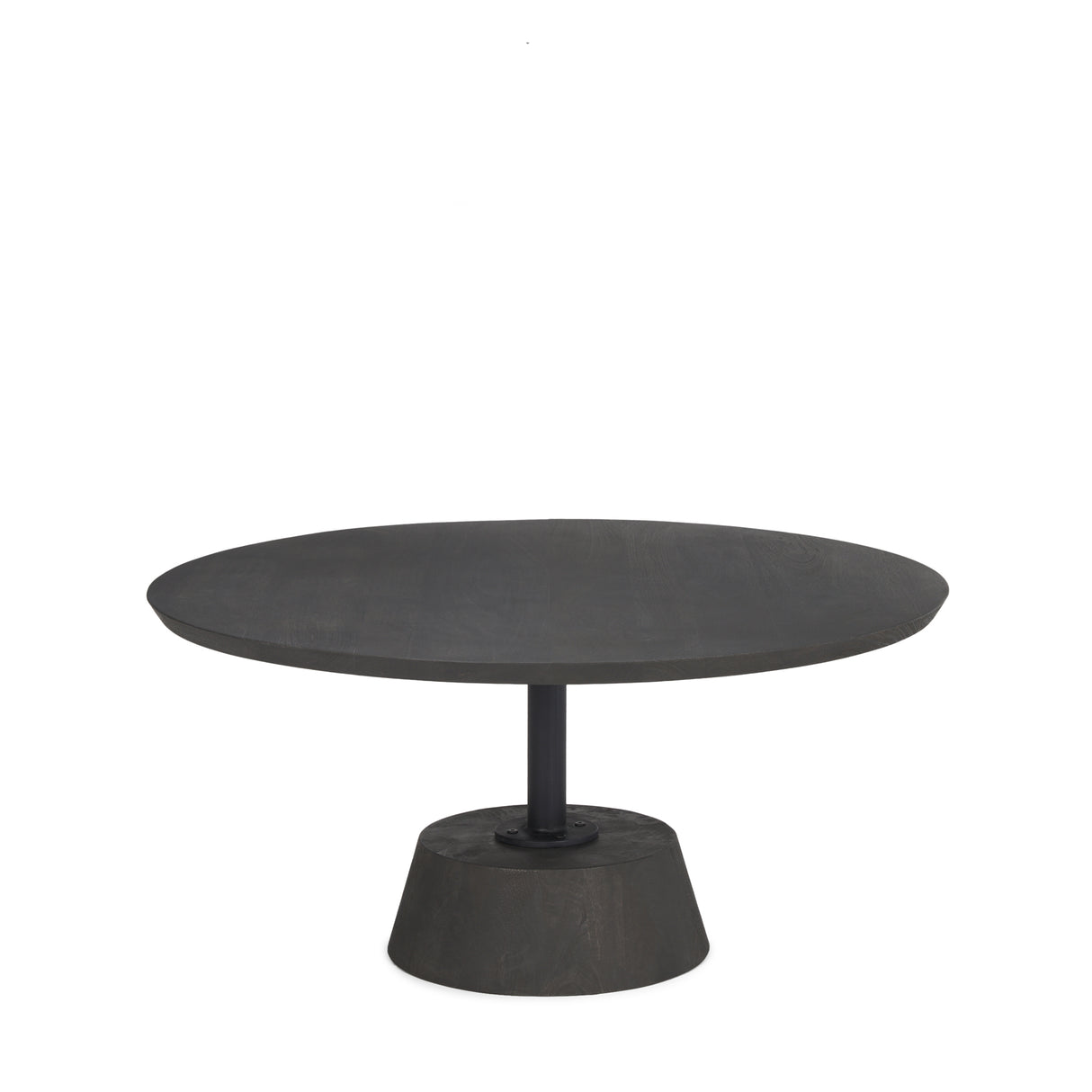 Maxwell 34L x 34W x 16H Dark Brown Wood W/ Black Metal Pedestal Base Round Coffee Table from Mercana - Luna Furniture