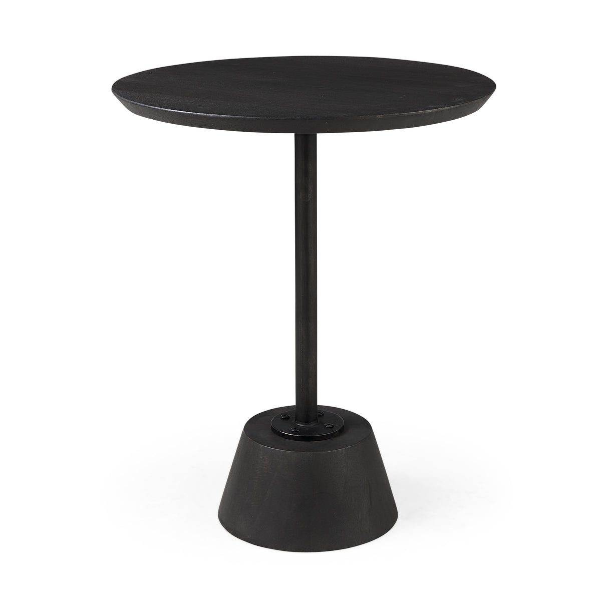 Maxwell 20" Round Dark Brown Wood w/ Black Metal Pedestal Side Table from Mercana - Luna Furniture