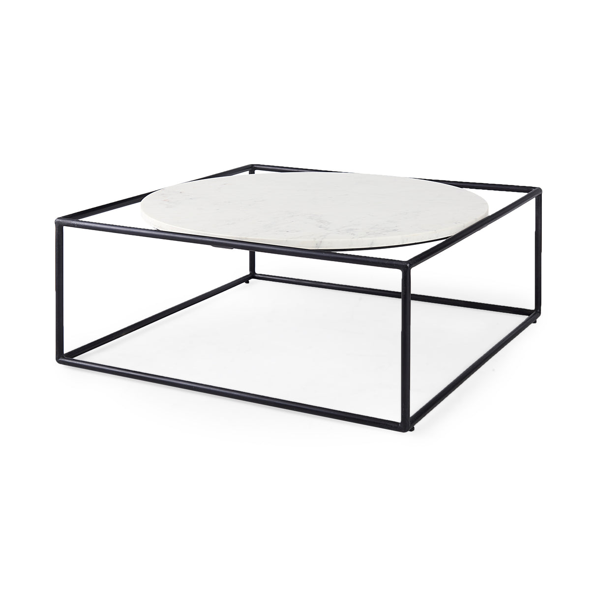 Austen 36L x 36W x 14.5H Round White Marble Top W/ Black Metal Frame Coffee Table from Mercana - Luna Furniture
