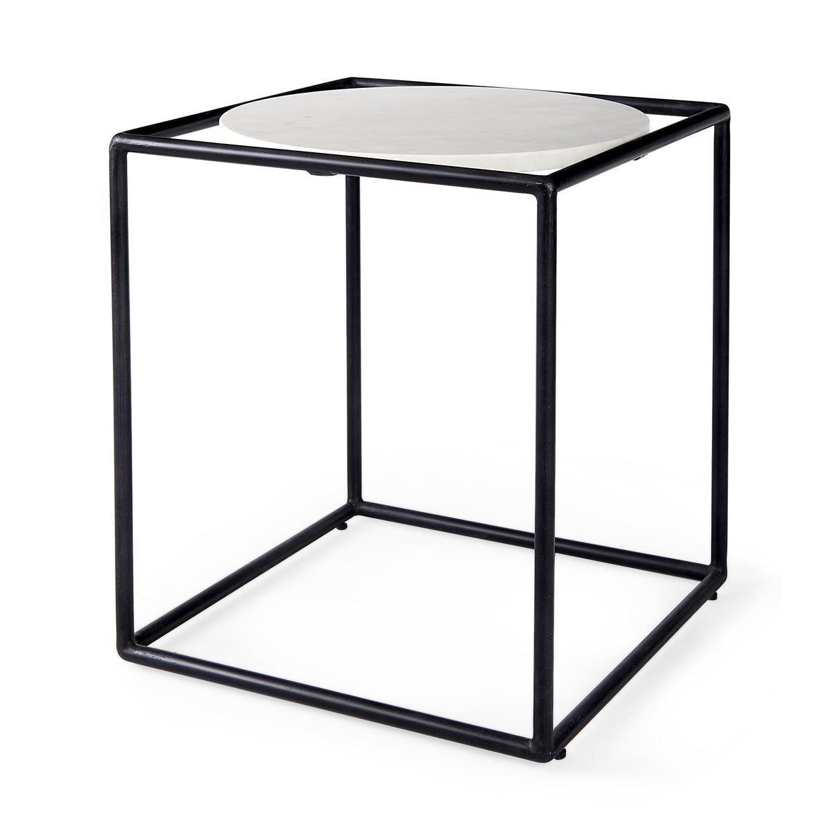 Austen 20L x 20W x 22H Round White Marble Top W/ Black Metal Frame Side Table from Mercana - Luna Furniture