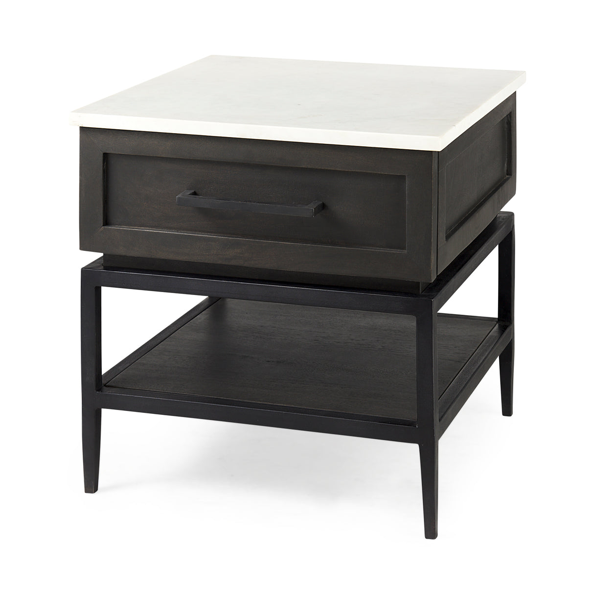 Divina Black-Brown Wood w/ White Marble Top and Black Metal Base 1 Drawer Side Table from Mercana - Luna Furniture
