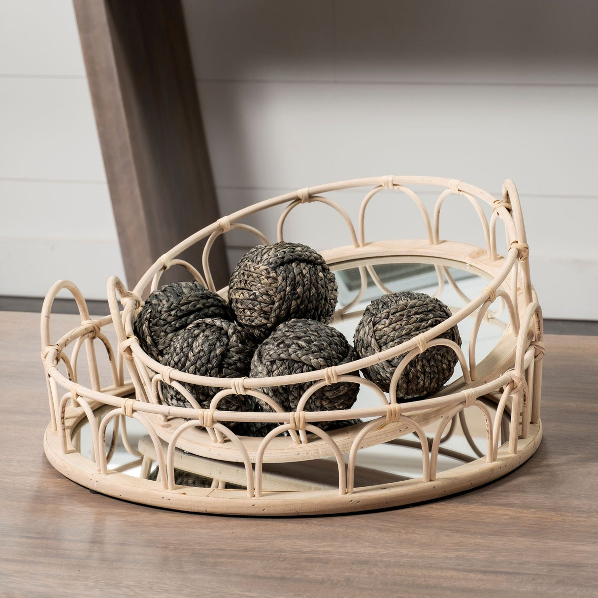 Leona (Set of 2) Natural Wicker Woven Mirrored Base Nesting Trays from Mercana - Luna Furniture
