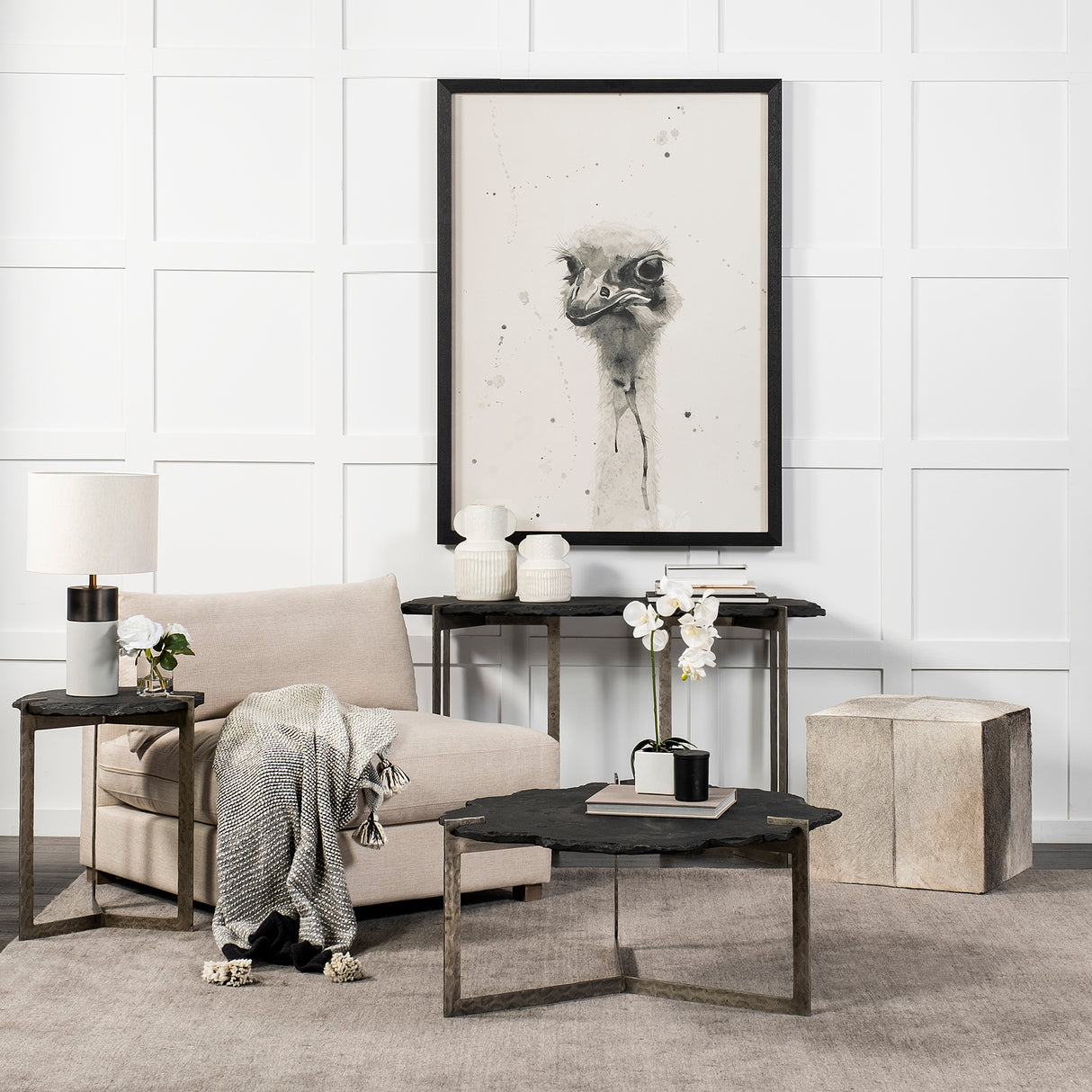 Shale 37" Irregular Live-Edge Black Slate w/Flat Iron Base Coffee Table from Mercana - Luna Furniture