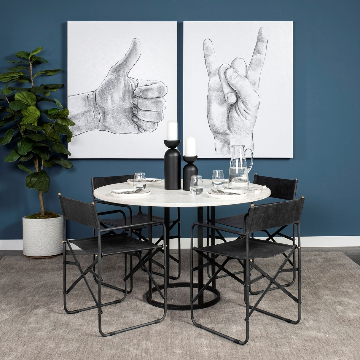 Tanner II 48" Round White Marble Top Black Metal Base Dining Table from Mercana - Luna Furniture