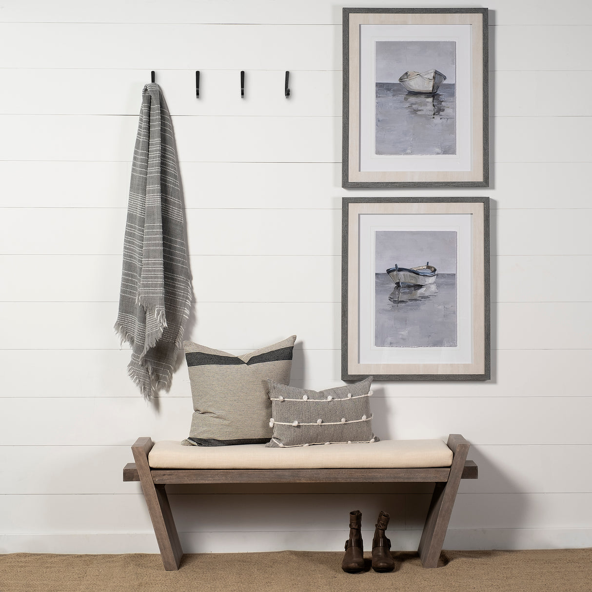 Elaine I 58L x 14.75W x 20H Brown Wood Upholstered Cream Seat Entryway Bench from Mercana - Luna Furniture