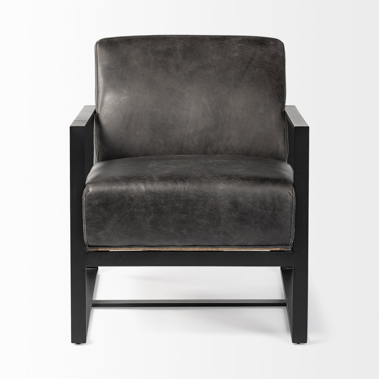 Stamford Black Genuine Leather Seat w/ Wood Back, Metal Frame Accent Chair from Mercana - Luna Furniture