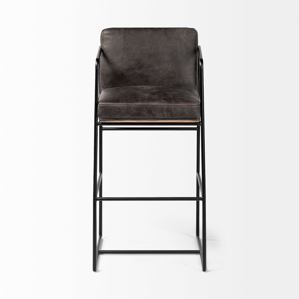 Stamford 40" Total Height Black Leather Seat w/ Wood Back, Metal Frame Bar Stool from Mercana - Luna Furniture
