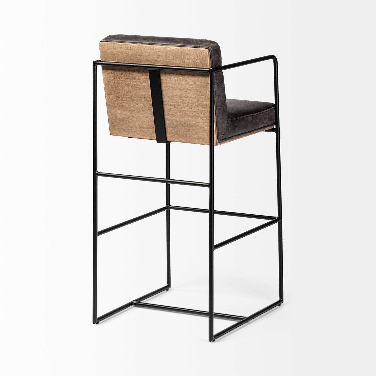 Stamford 40" Total Height Black Leather Seat w/ Wood Back, Metal Frame Bar Stool from Mercana - Luna Furniture