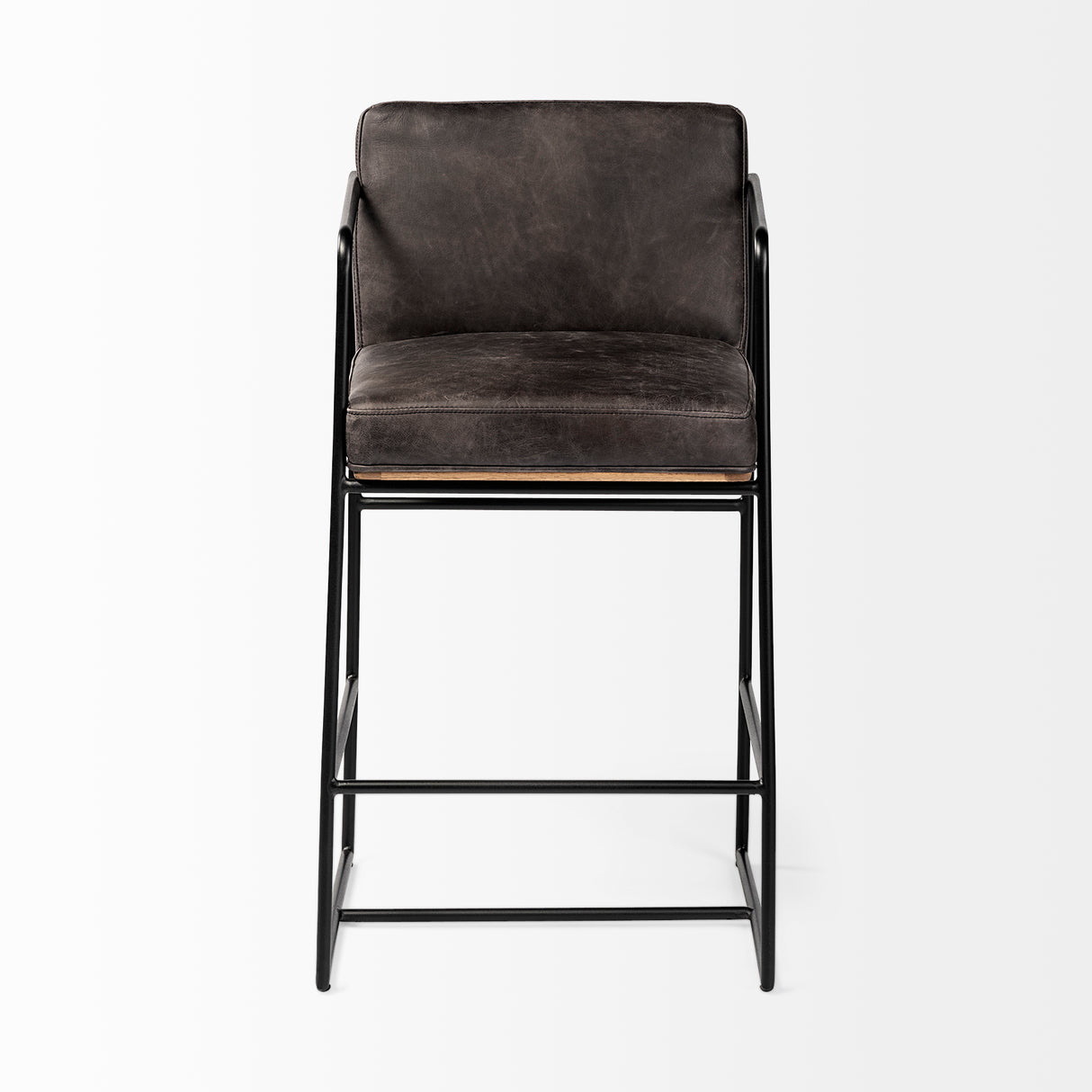 Stamford 36" Total Height Black Leather Seat w/ Wood Back, Metal Frame Counter Stool from Mercana - Luna Furniture