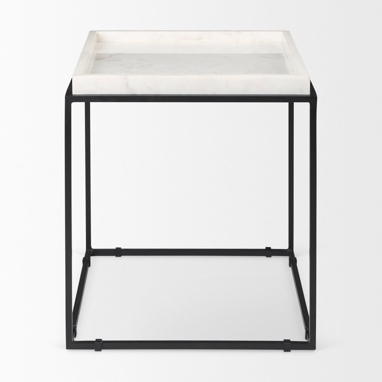 Nathan II 18" x 20" Square Top White Marble and Black Metal End/Side Table from Mercana - Luna Furniture