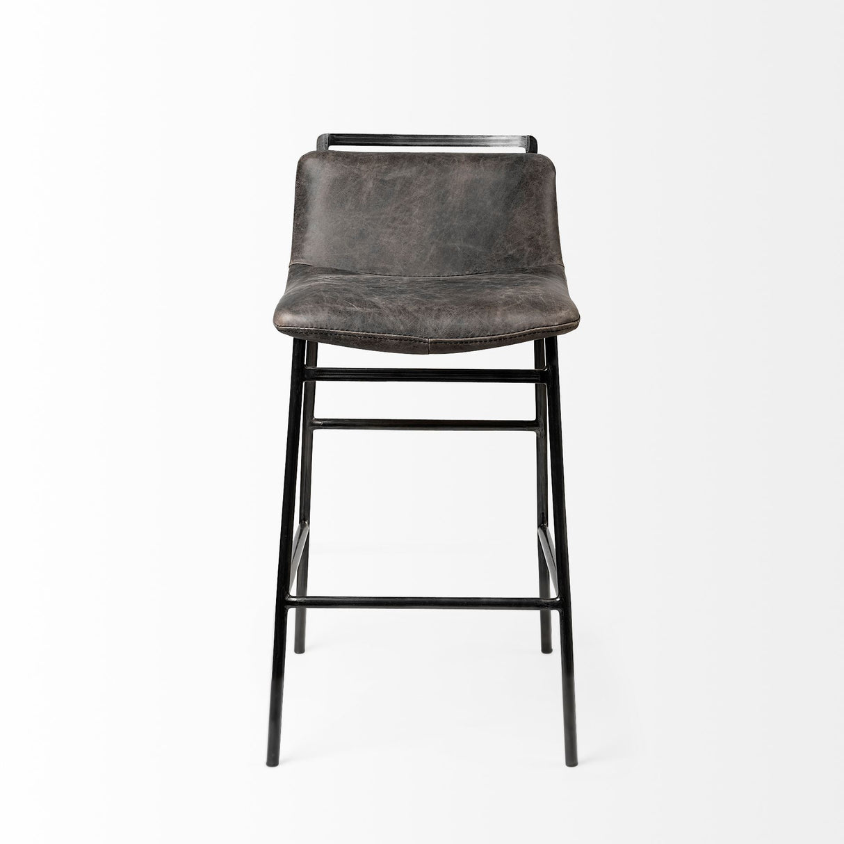Kavalan 33.5" Total Height Ebony Leather Seat Black Metal Frame Counter Stool from Mercana - Luna Furniture