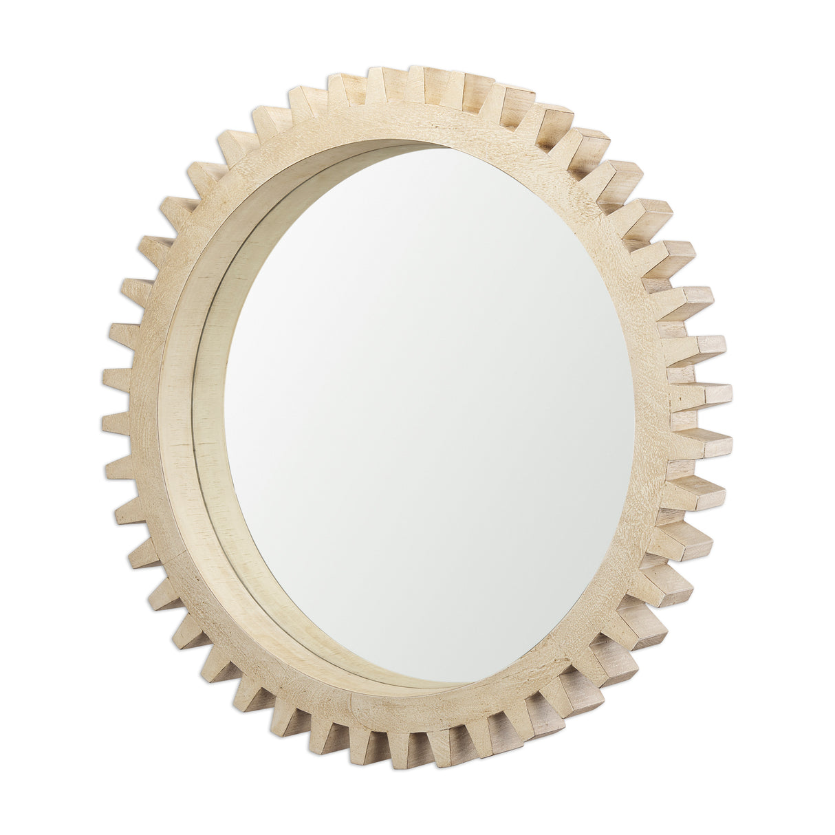 Cog Mirror 35" Round Natural Wood Frame Mirror from Mercana - Luna Furniture
