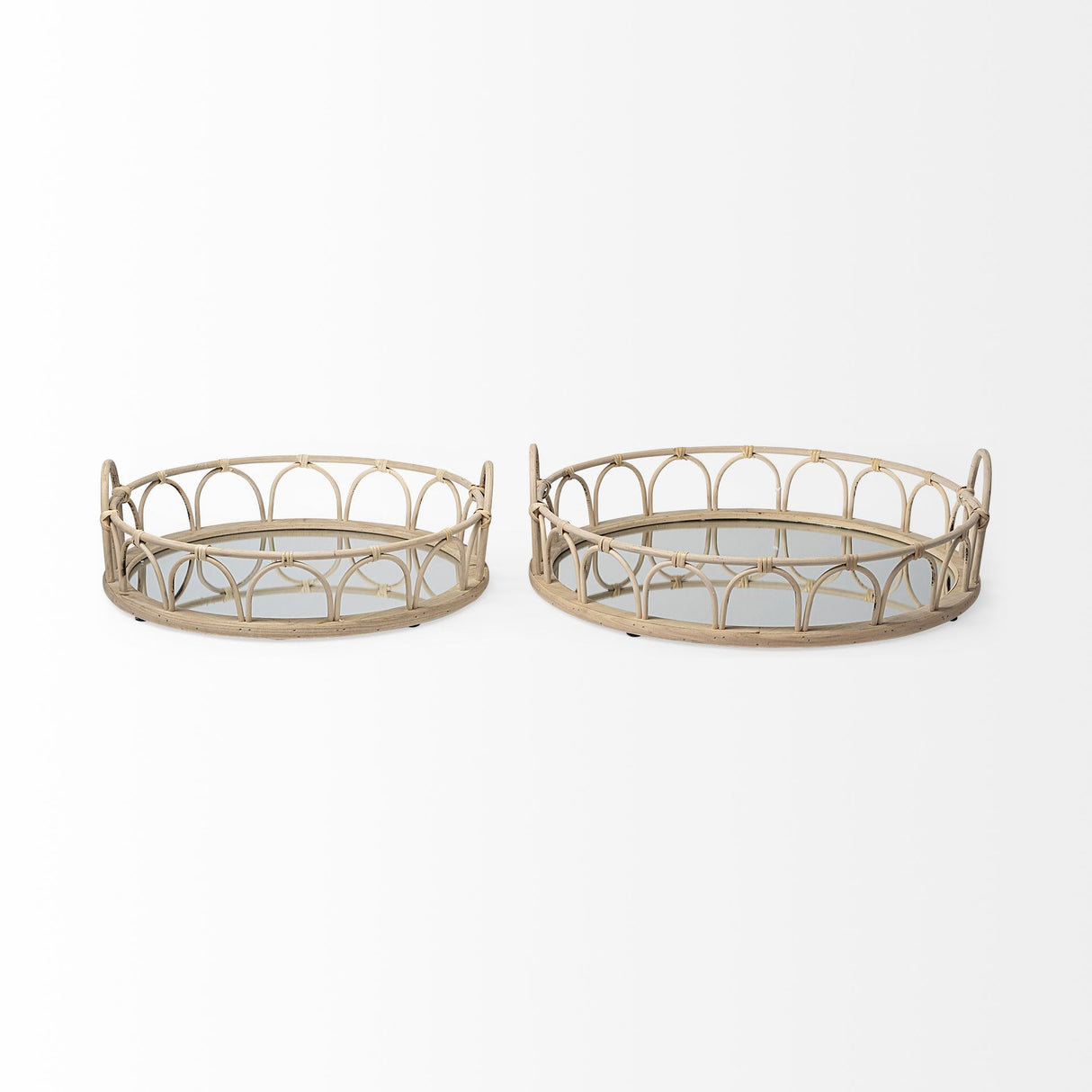 Leona (Set of 2) Natural Wicker Woven Mirrored Base Nesting Trays from Mercana - Luna Furniture