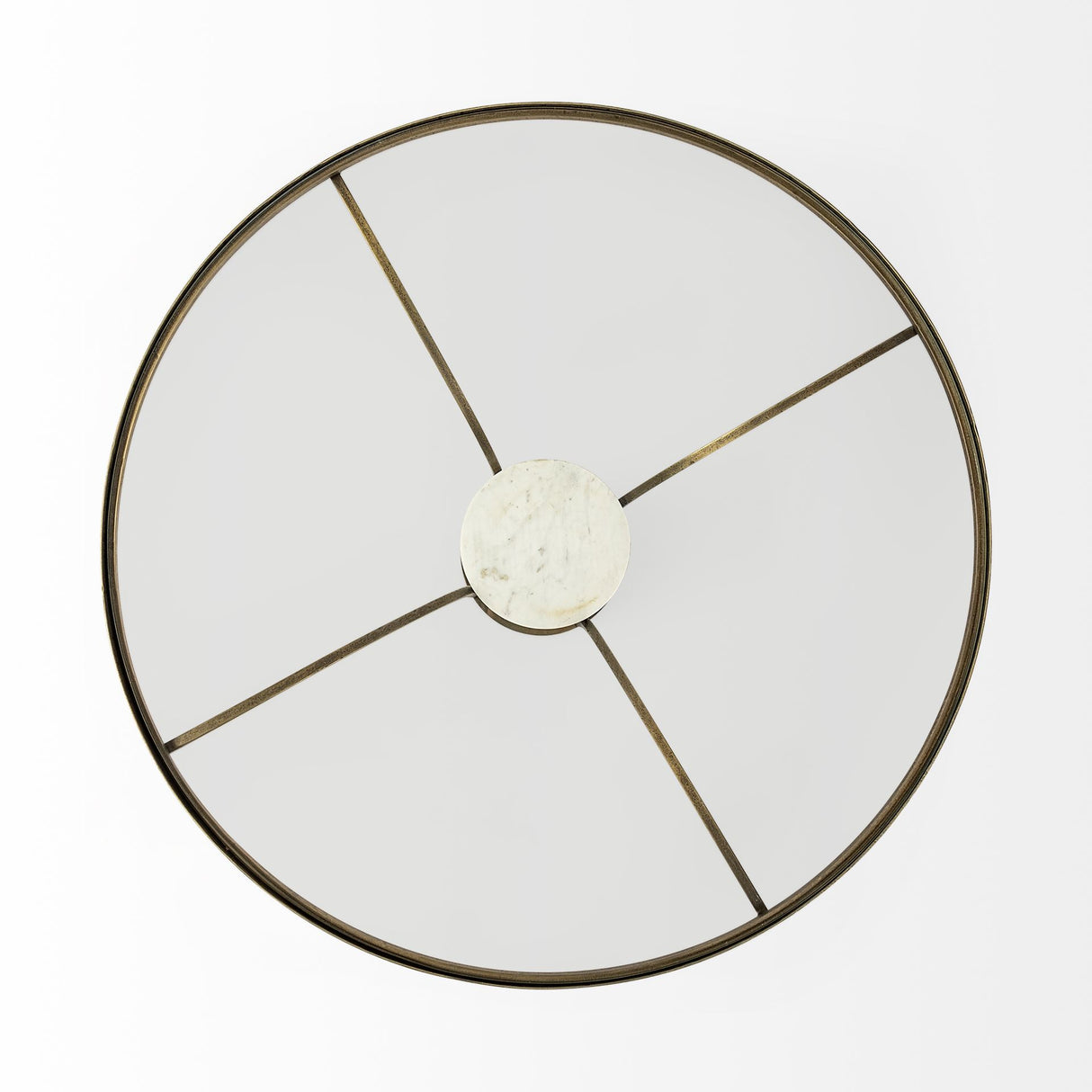 Jacinta 36" Round Glass Top Metal and Marble Pedestal Coffee Table from Mercana - Luna Furniture