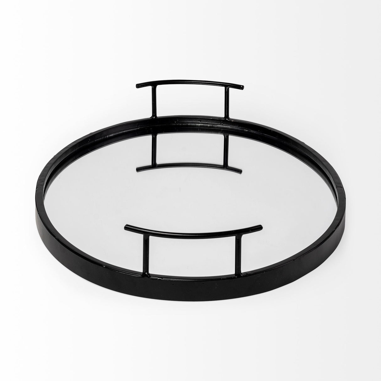 Ansel 20L x 14W Black Metal Mirrored Bottom Oval Serving Tray from Mercana - Luna Furniture