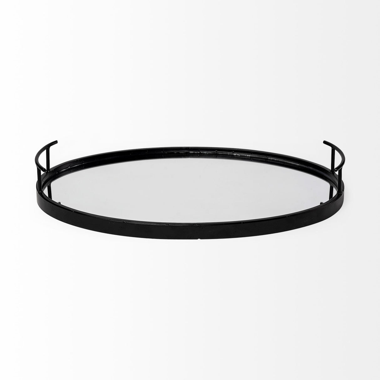 Ansel 20L x 14W Black Metal Mirrored Bottom Oval Serving Tray from Mercana - Luna Furniture