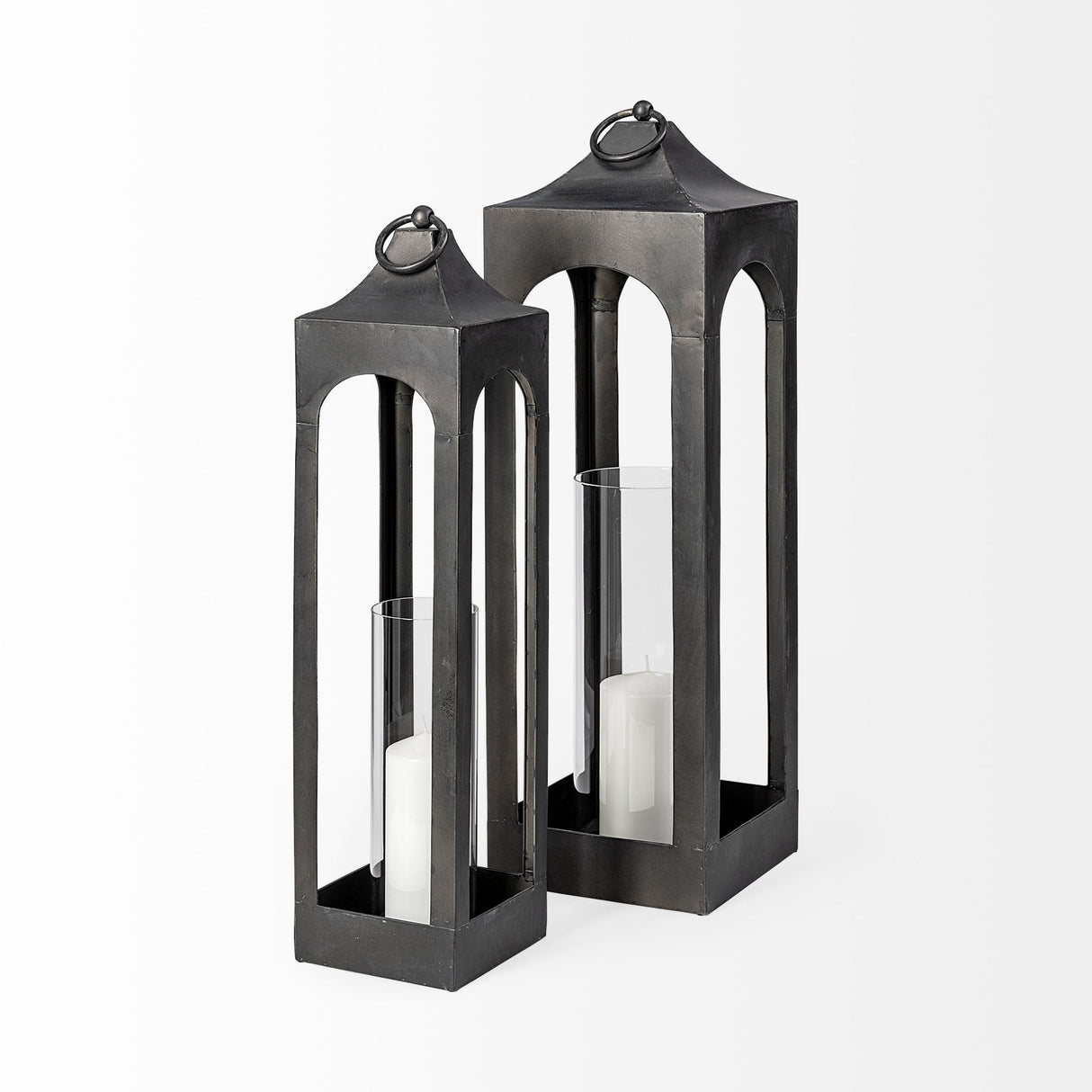 Ina Tall Charcoal Metal Candle Holder Lantern from Mercana - Luna Furniture