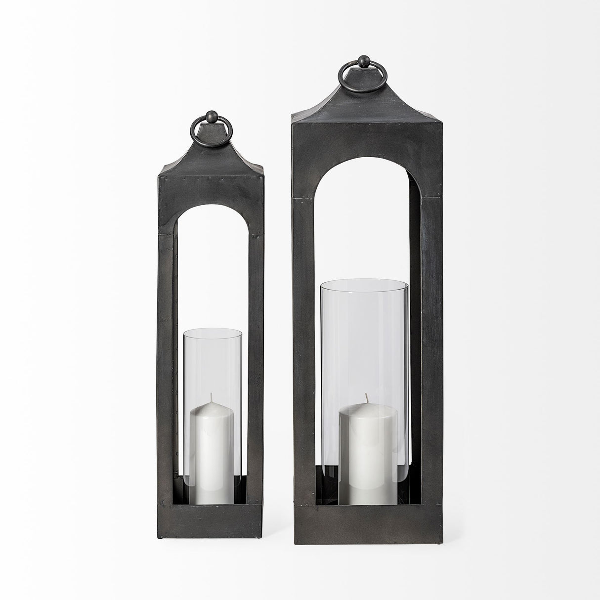 Ina Tall Charcoal Metal Candle Holder Lantern from Mercana - Luna Furniture