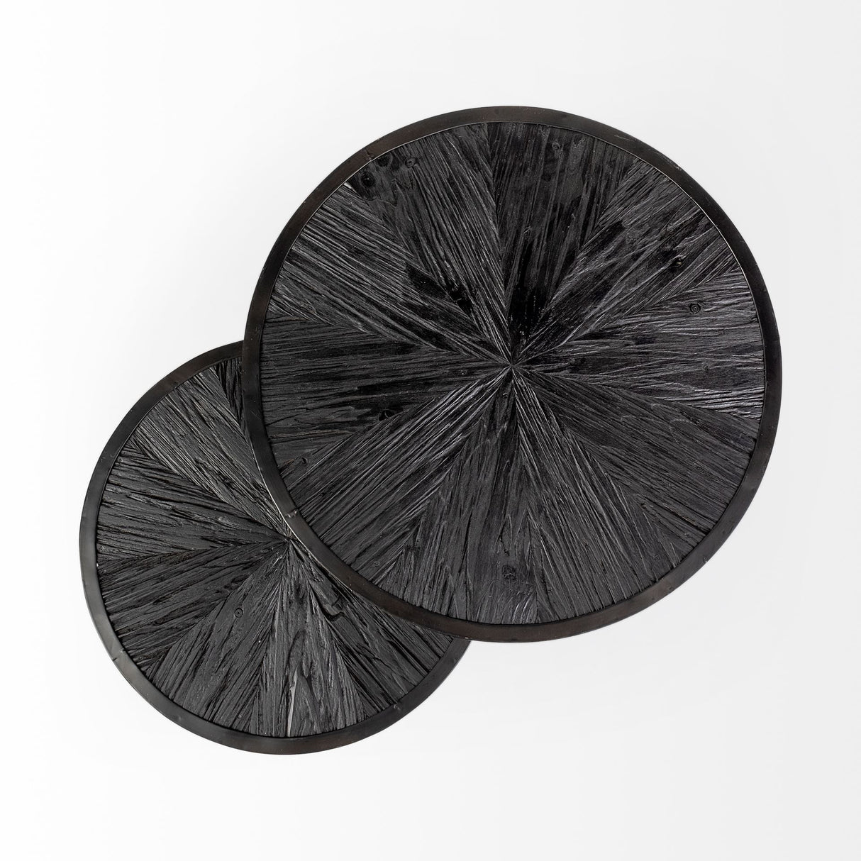 Chakra 19.7" Set of Two Round Dark Wood Top Black Frame Accent Tables from Mercana - Luna Furniture