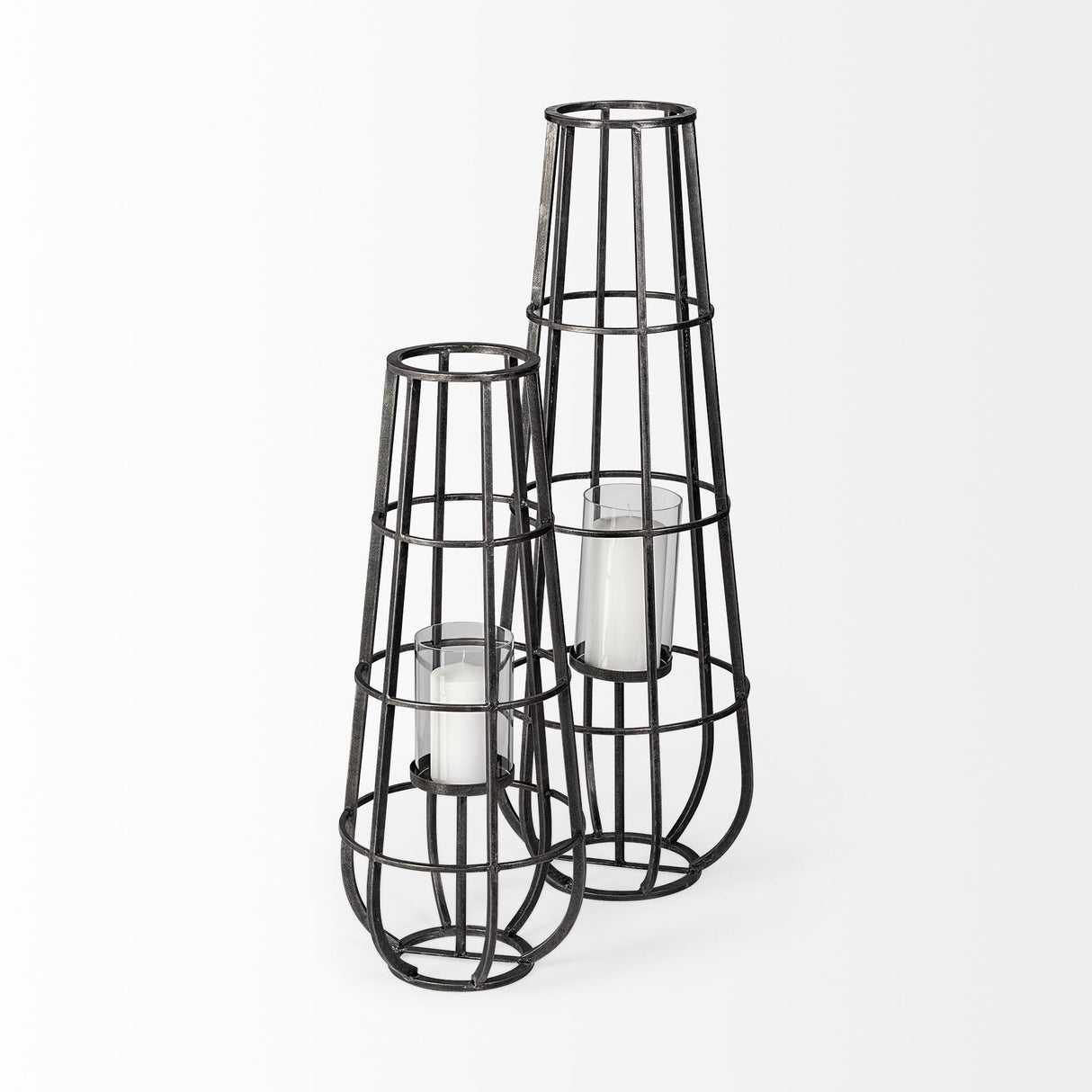 Bella Large Black Metal Cylindrical Cage Candle Holder Lantern from Mercana - Luna Furniture