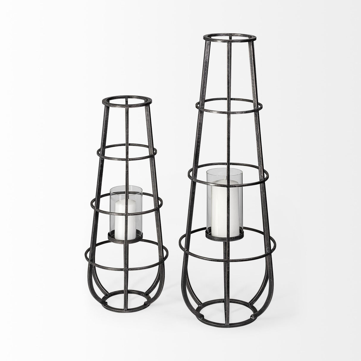 Bella Small Black Metal Cylindrical Cage Candle Holder Lantern from Mercana - Luna Furniture