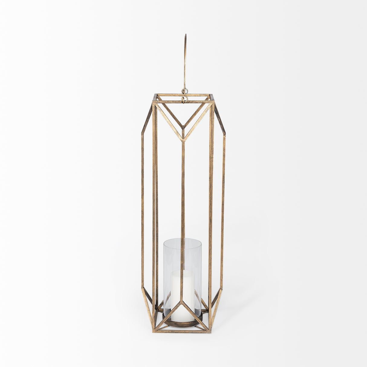 Ivy Large Gold Metal Geometric Cage Candle Holder Lantern from Mercana - Luna Furniture