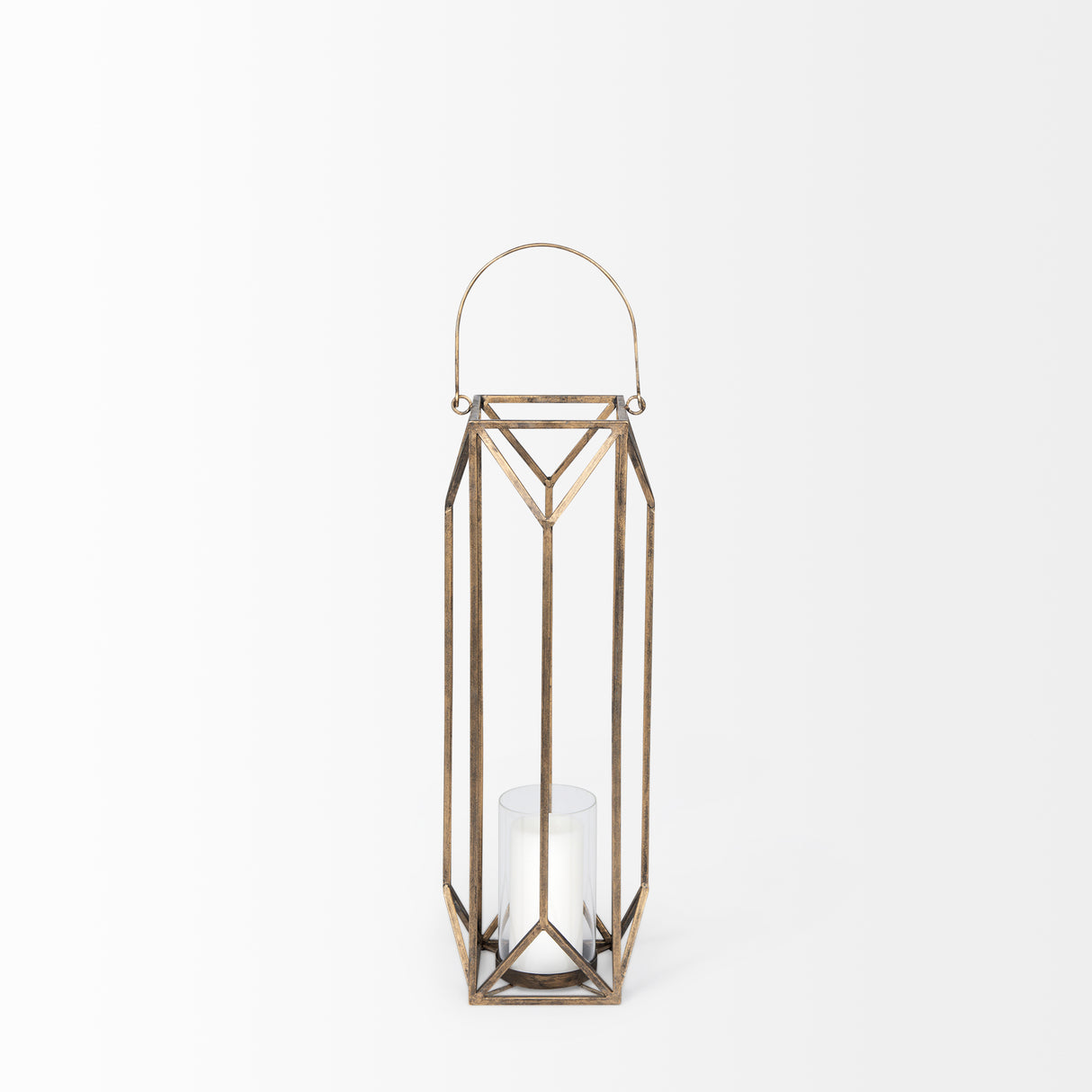 Ivy Small Gold Metal Geometric Cage Candle Holder Lantern from Mercana - Luna Furniture