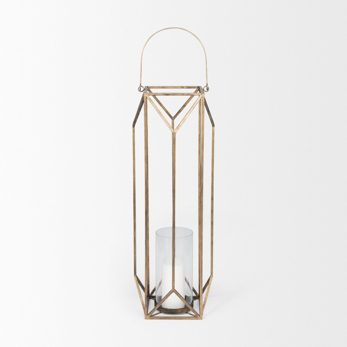 Ivy Large Gold Metal Geometric Cage Candle Holder Lantern from Mercana - Luna Furniture