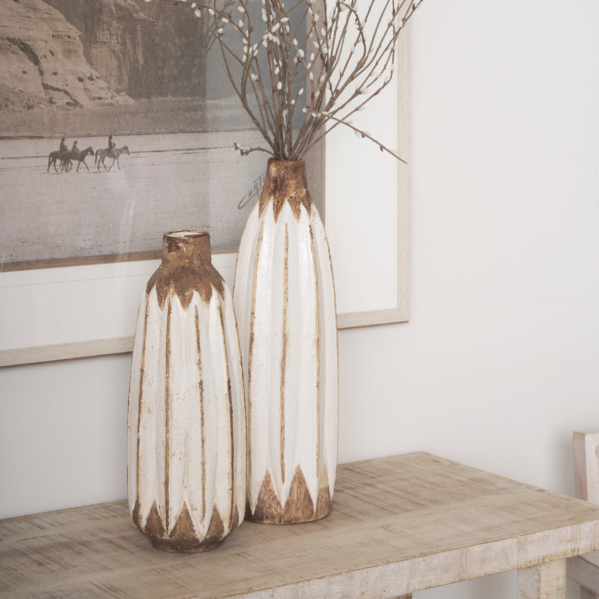 Sisko II Tall Rustic Brown White Ceramic Vase from Mercana - Luna Furniture