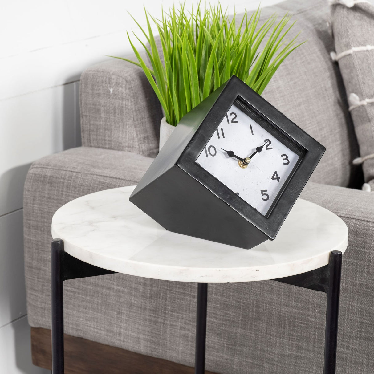Ralph II Black Metal Cube Table Clock from Mercana - Luna Furniture