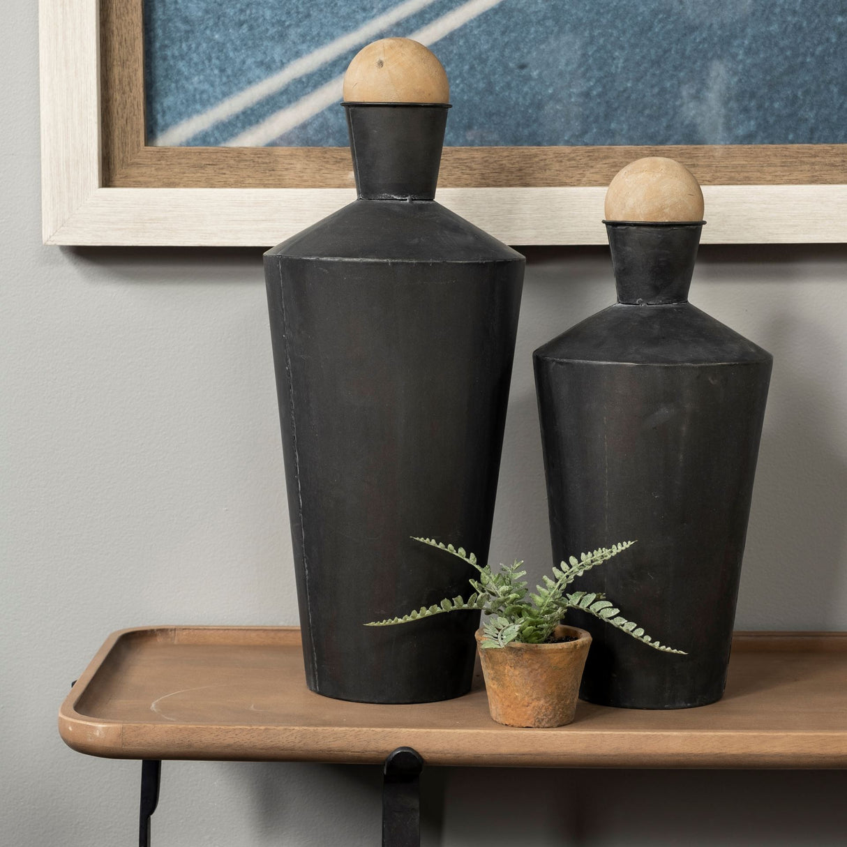 Asher Set of Two Black Metal Urns from Mercana - Luna Furniture