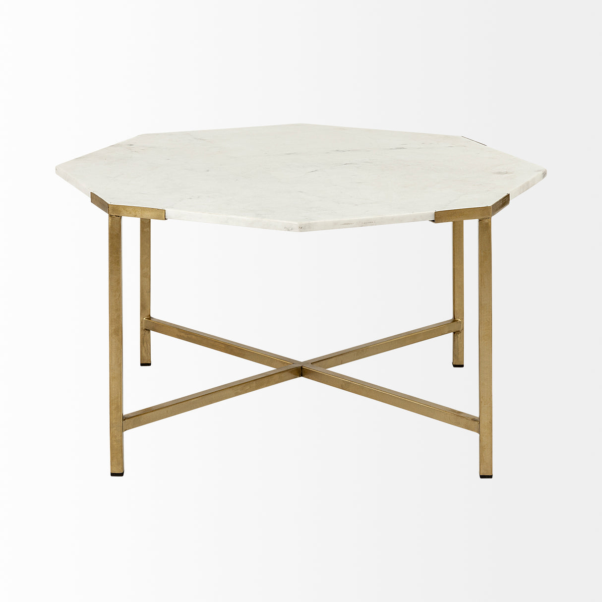Vincent 33" Octagonal White Marble Tabletop w/ Gold Metal Base Coffee Table from Mercana - Luna Furniture