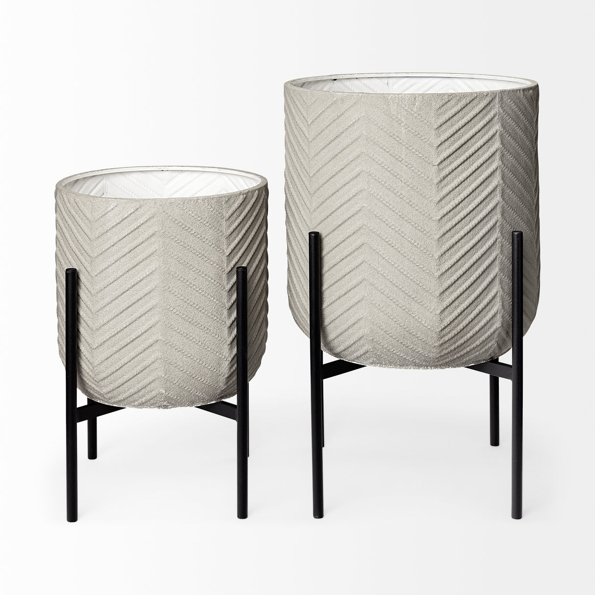 Mabel Set of Two 15.4 x 24.8 Eggshell Metal Top W/ Black Iron Base Plant Stands from Mercana - Luna Furniture