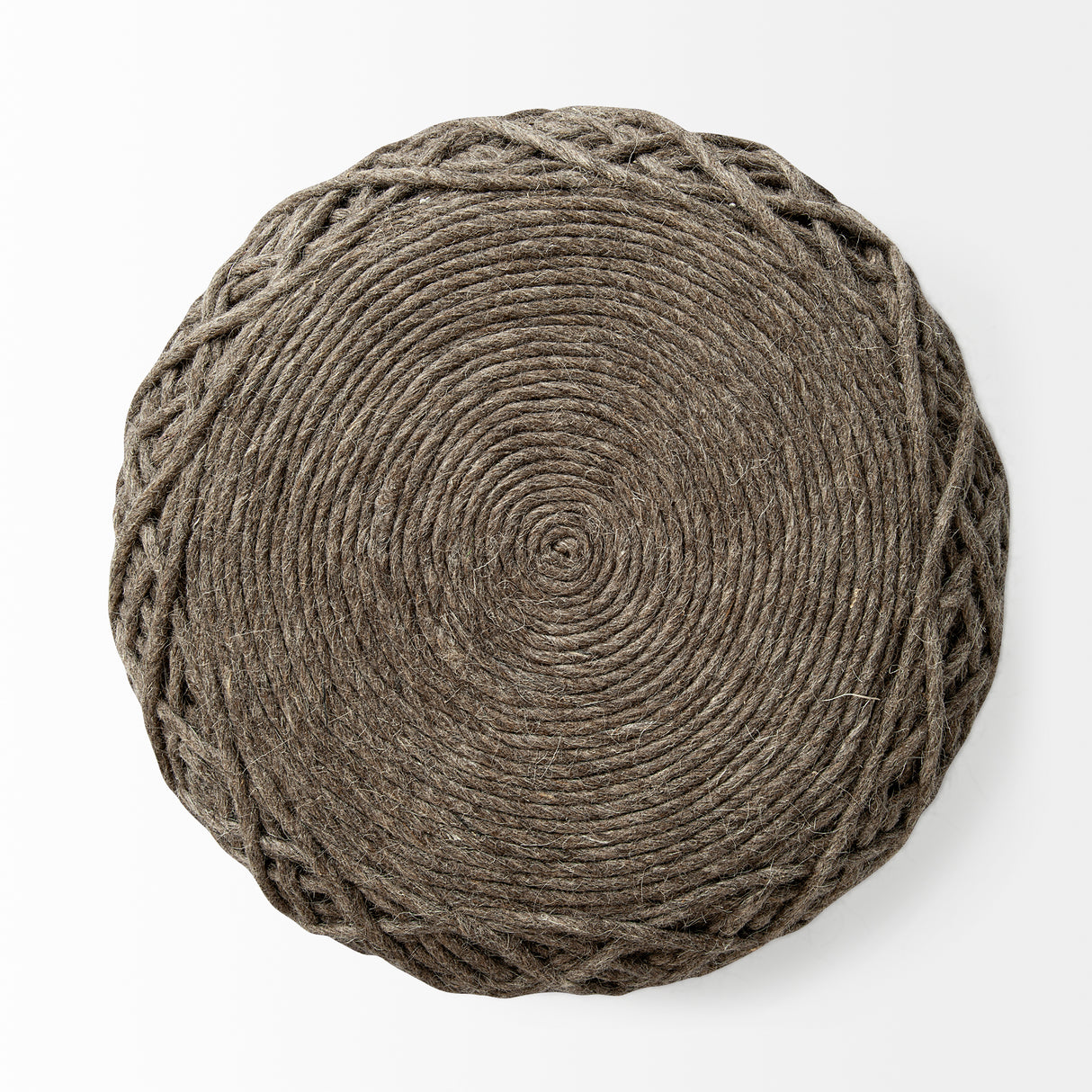 Allium Dark Brown Handwoven Wool Cylindrical Pouf from Mercana - Luna Furniture