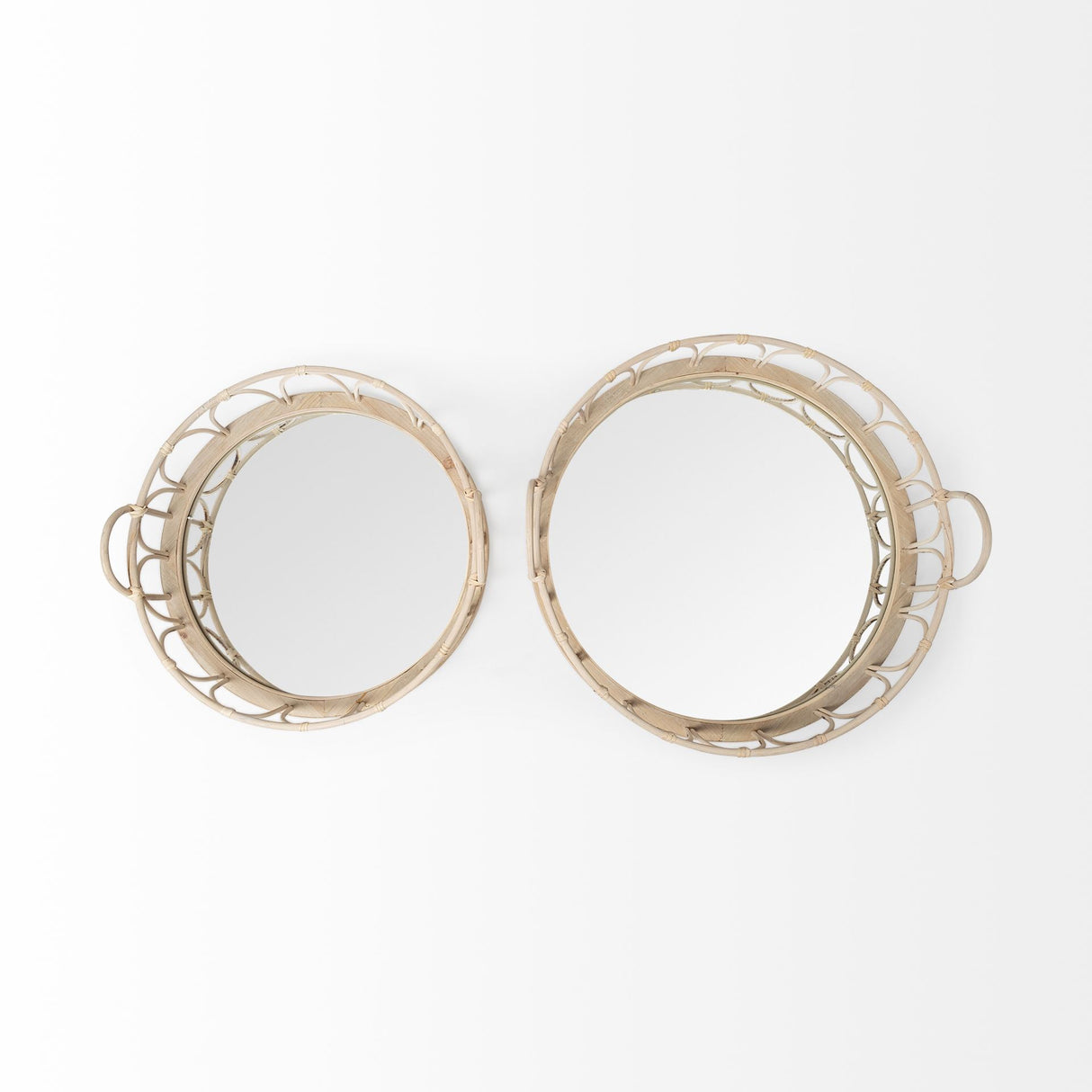 Leona (Set of 2) Natural Wicker Woven Mirrored Base Nesting Trays from Mercana - Luna Furniture