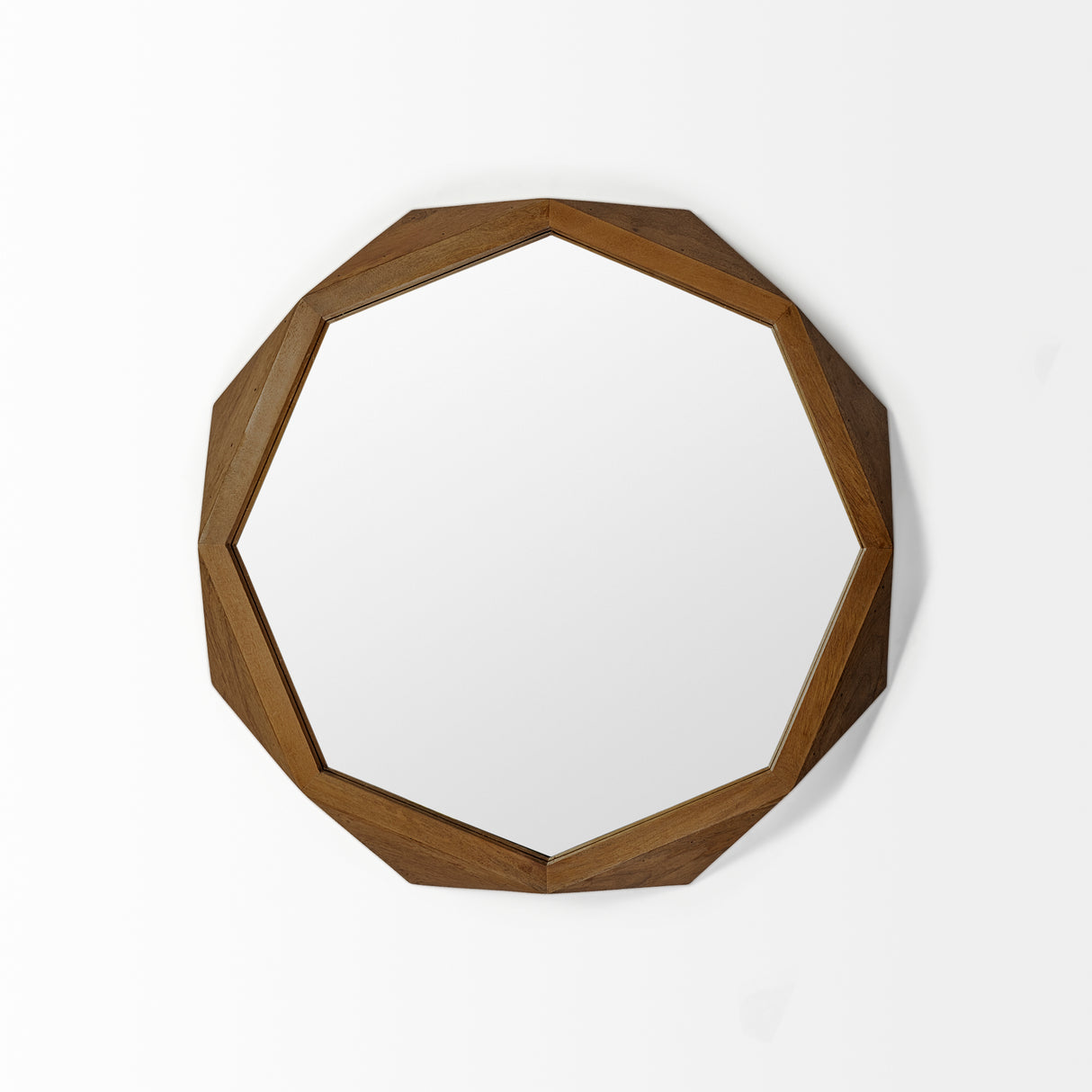 Aramis I 32" Octagon Brown Wood Frame Wall Mirror from Mercana - Luna Furniture