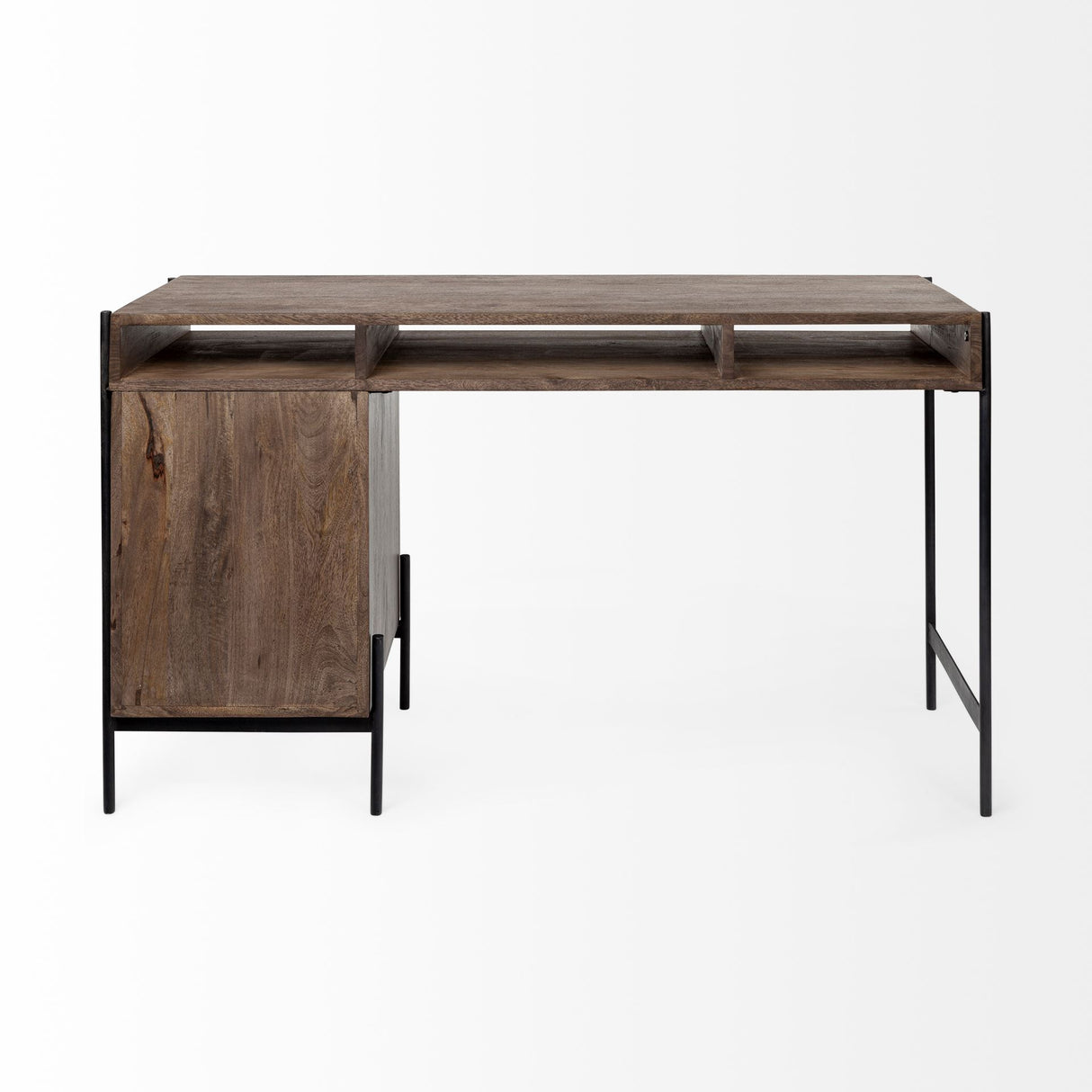Glenn VII 56L x 22W Dark Brown Wood w/ Black Iron Frame, 3 Drawer Office Desk from Mercana - Luna Furniture