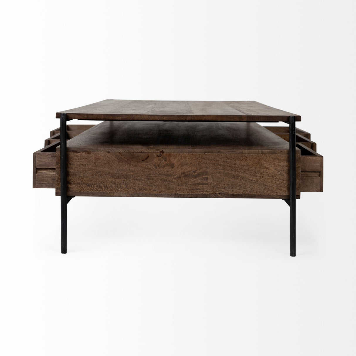 Glenn II 54x30 Dark Brown Wood w/ Black Iron Frame, Rectangle 3 Drawers Coffee Table from Mercana - Luna Furniture