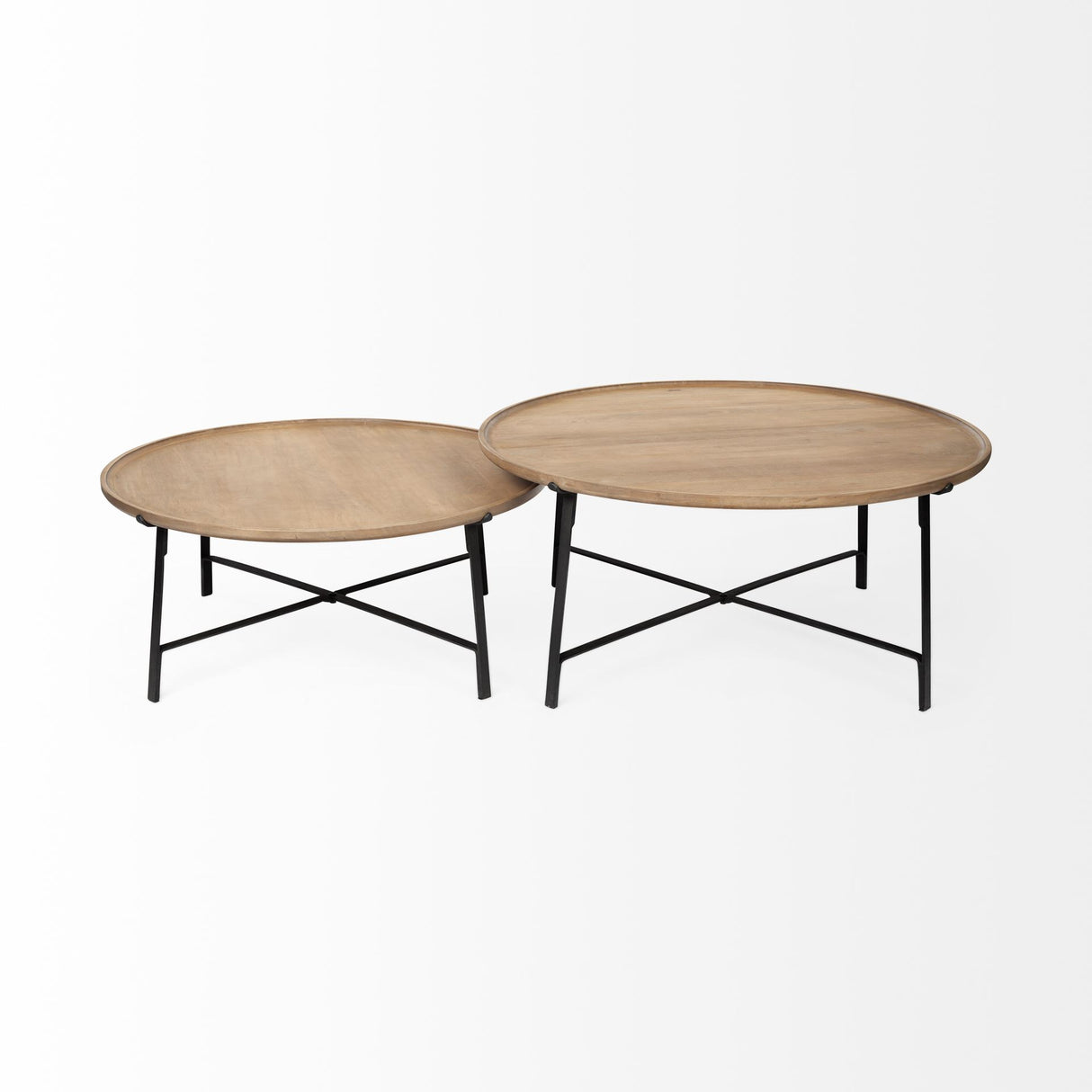 Helios (Set of 2) Brown Solid Wood Top Black Metal Base Nesting Coffee Tables from Mercana - Luna Furniture