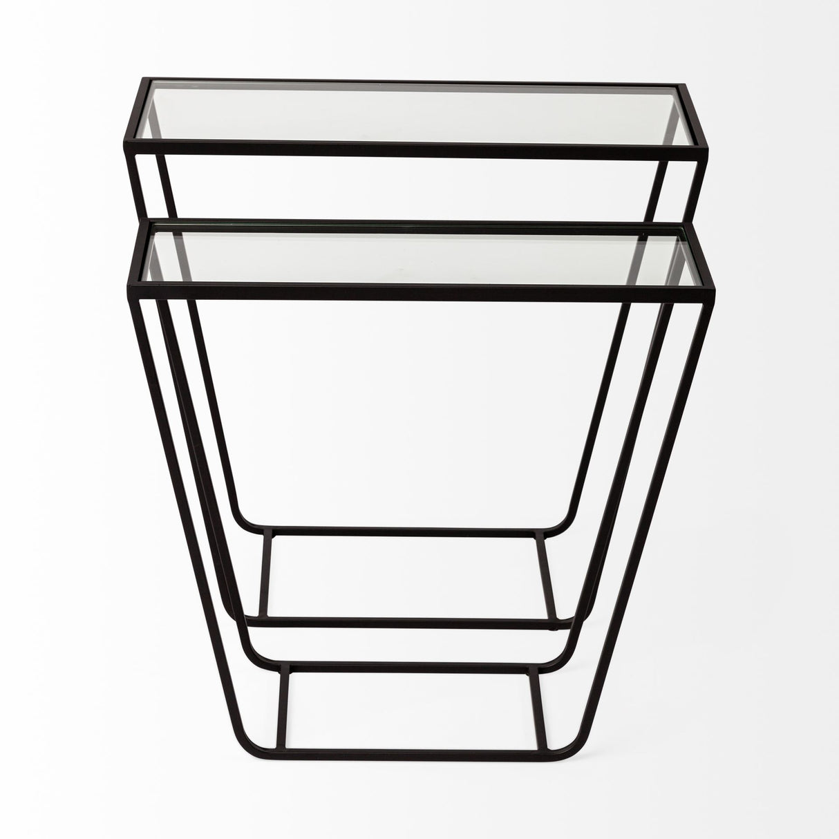 Arya (Set of 2) 24L x 10W Black Rectangular Glass Top Iron Frame Accent Table from Mercana - Luna Furniture
