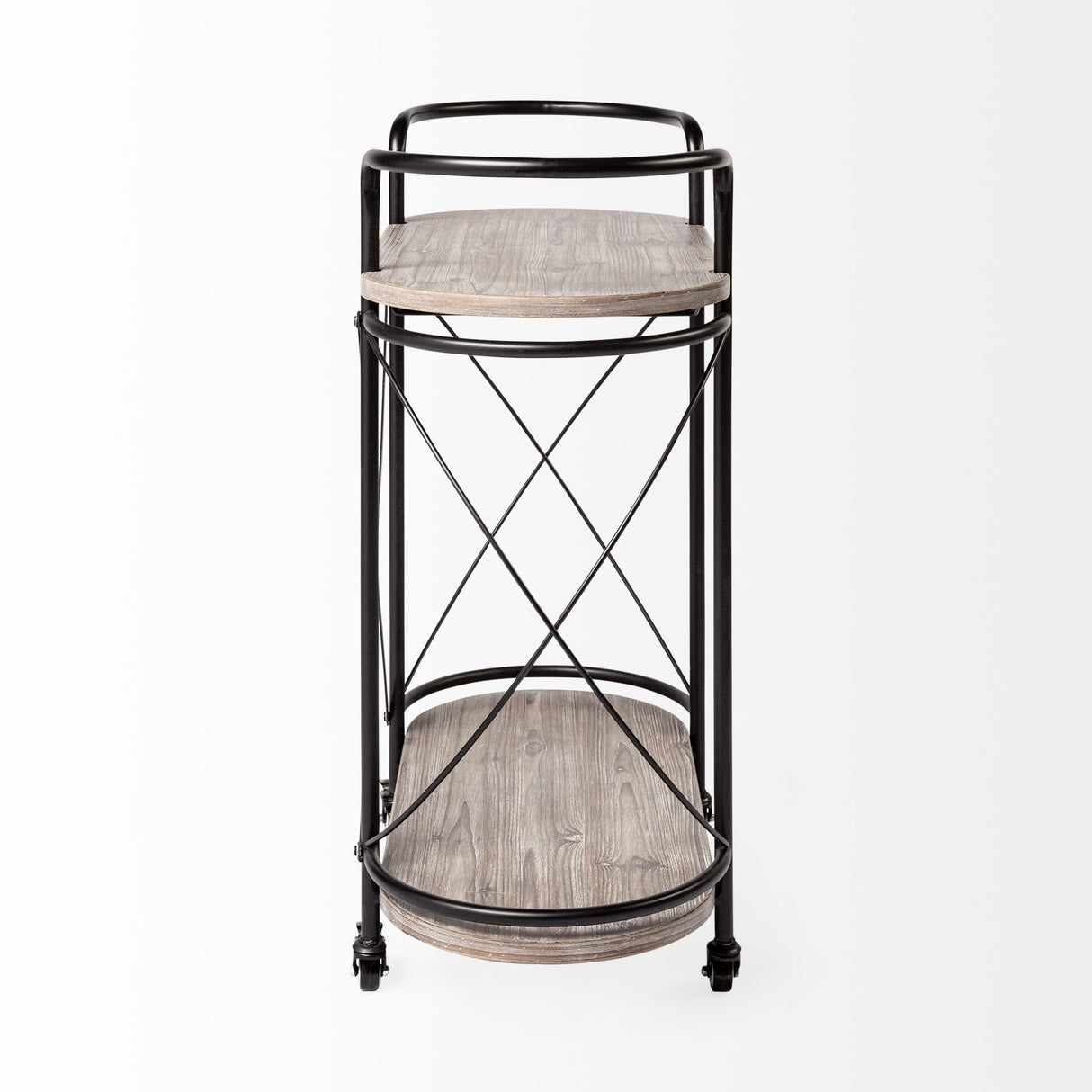 Marlon Black Metal Frame Two Tier Shelves w/Stemware holder Bar Cart from Mercana - Luna Furniture