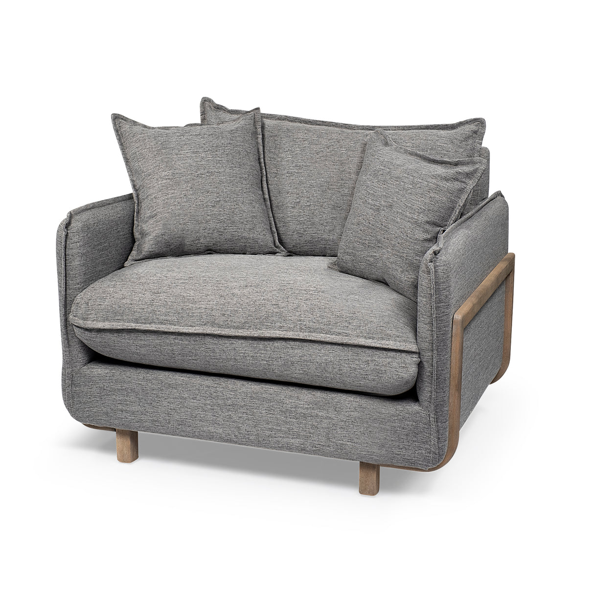 Roy II Castlerock Gray Upholstered and Brown Wood Frame Arm Chair from Mercana - Luna Furniture