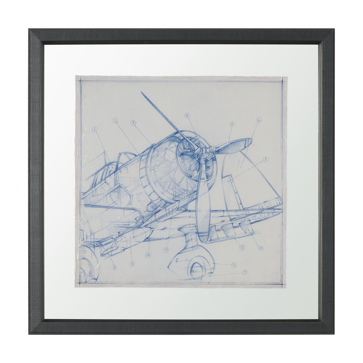Airplane Mechanical Sketch I by Ethan Harper Hand Embellished Framed Art Print Matted under Glass from Mercana - Luna Furniture
