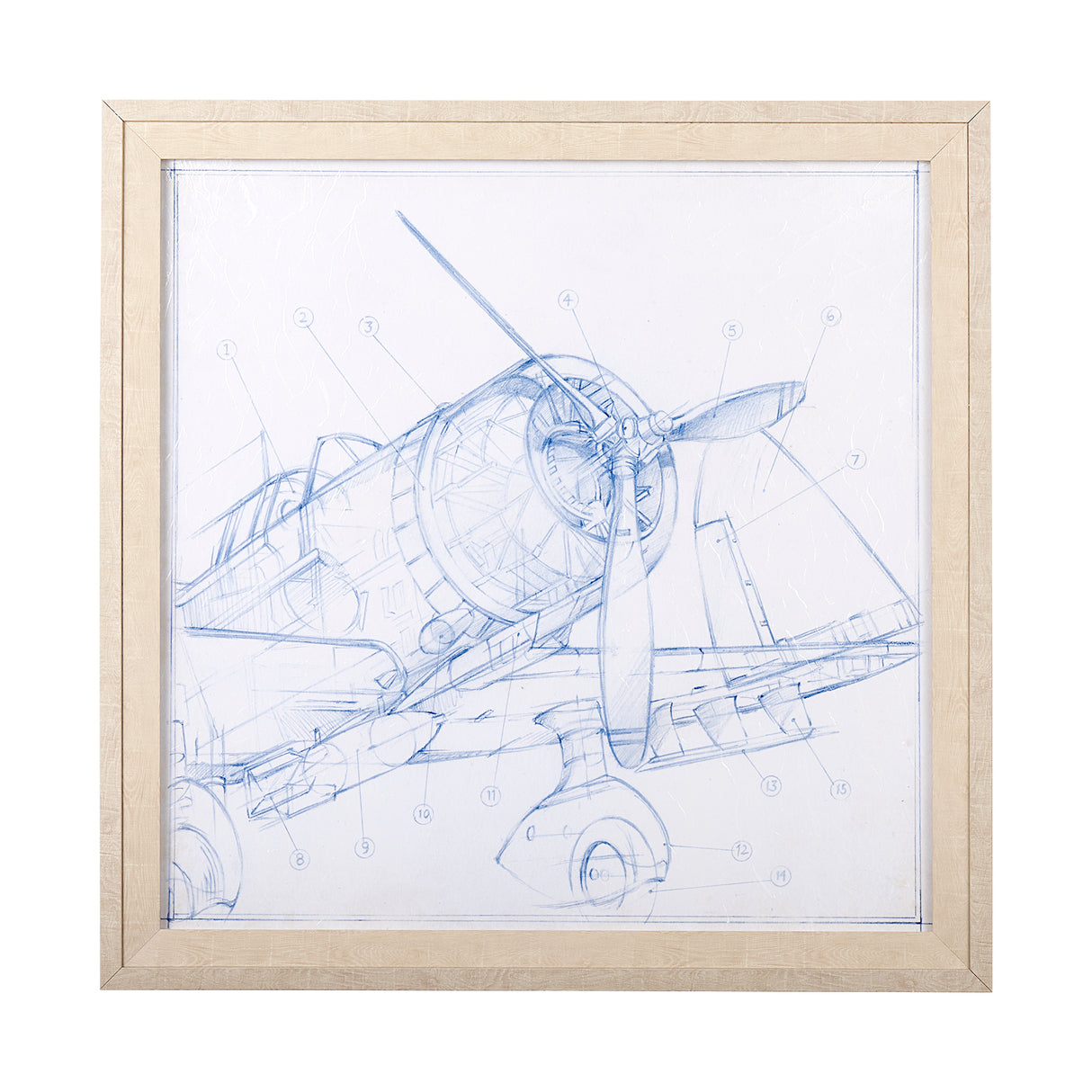 Airplane Mechanical Sketch I by Ethan Harper a Hand Embellished Textured Framed Art Print from Mercana - Luna Furniture