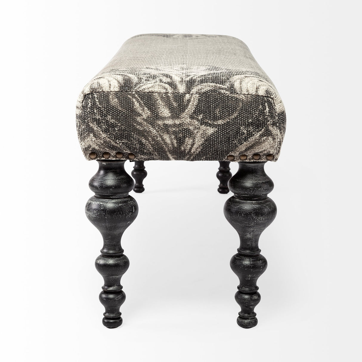 Alhambra 55L x 14W Upholstered Gray Seat W/Black Wood Legs Accent Bench from Mercana - Luna Furniture