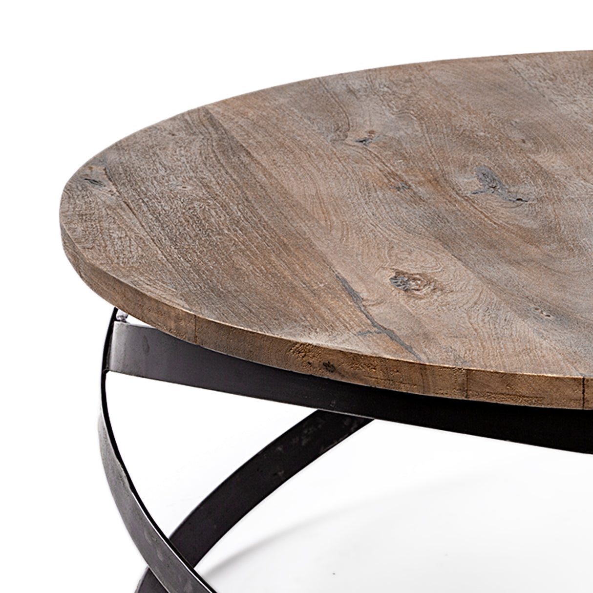 Triumph 40" Round Brown Solid Wood Top Black Metal Base Coffee Table from Mercana - Luna Furniture